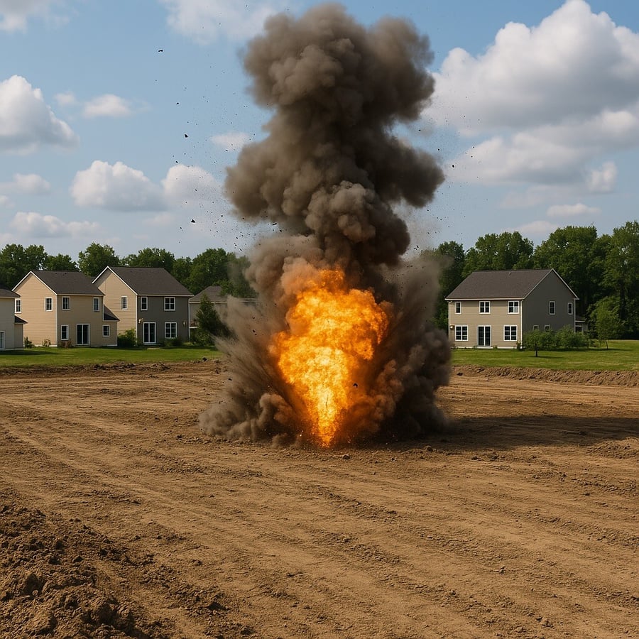 Préparation du terrain pour construction par dynamitage