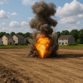 Préparation du terrain pour construction par dynamitage